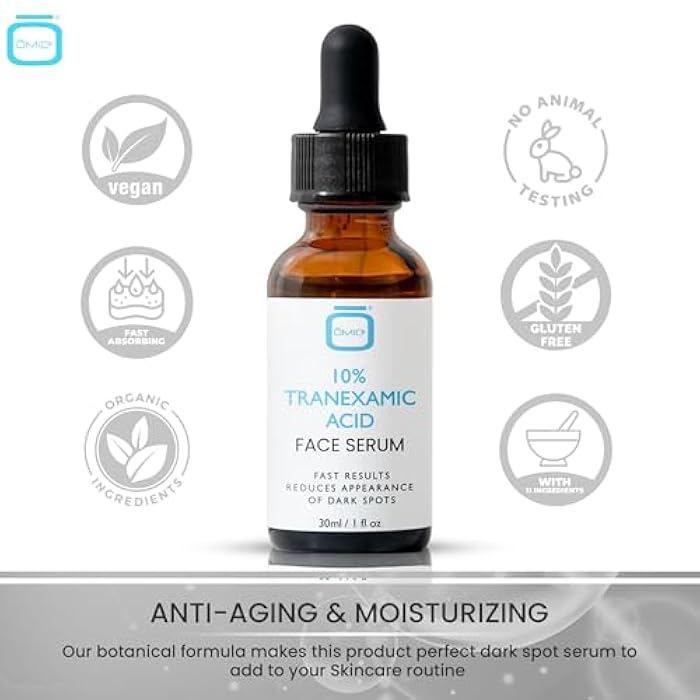 OMIC 10% Tranexamic Acid Serum for Face - 1 fl oz / 30ml - Skin Brightening Serum, For Brown Spots, Even Out Skin Tone - with Hyaluronic Acid, Glycerin, Natural formula - Image 2