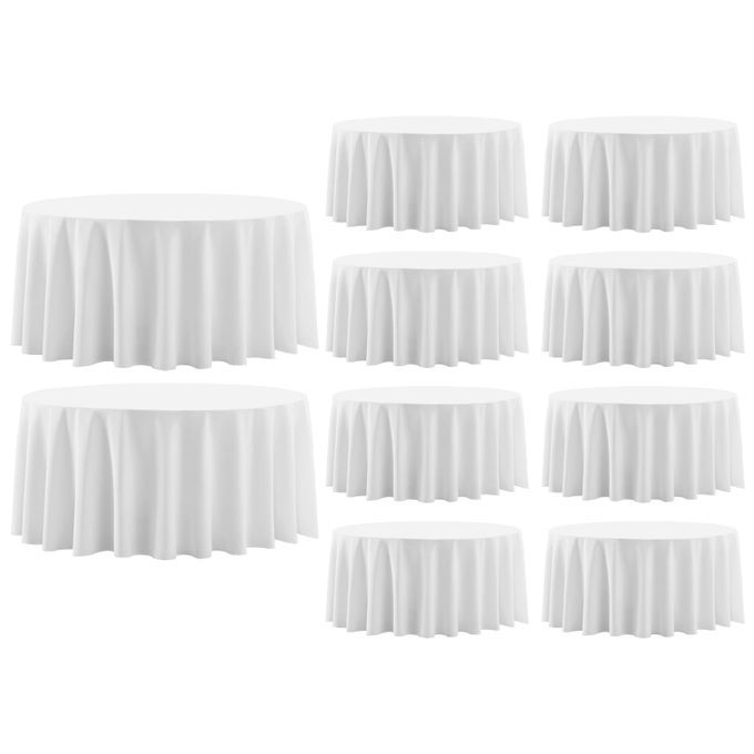 ROUND TABLECLOTH 120 INCH 10 PACK WHITE TABLECLOTHS WASHABLE DECORATIVE LINEN POLYESTER TABLE CLOTHES COVER FOR DINING TABLE BANQUETS BUFFET PARTIES AND WEDDING