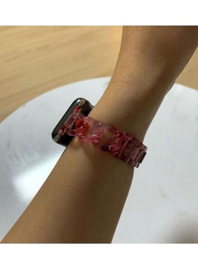 NIBEMINENT Replacement Chain Marble Resin Band 42 / 44 mm For Apple iWatch Pink/White - Image 3