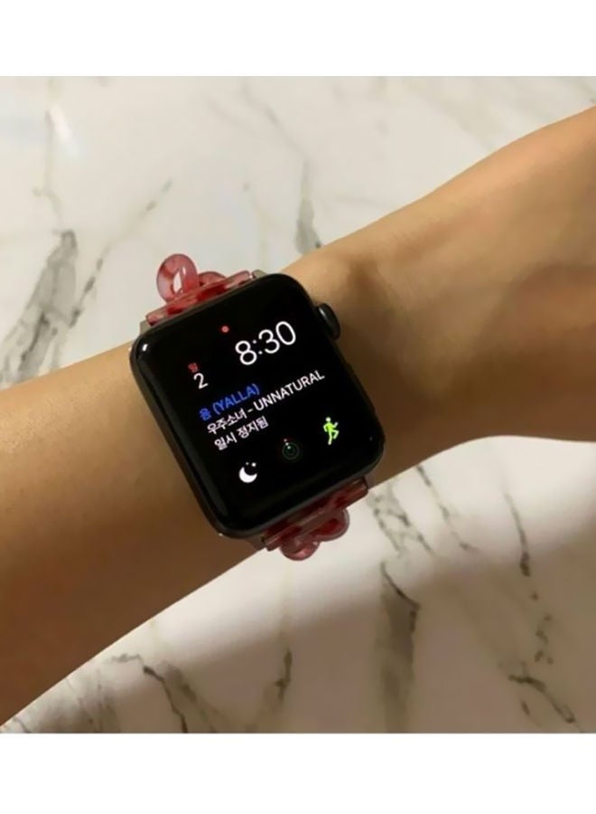 NIBEMINENT Replacement Chain Marble Resin Band 42 / 44 mm For Apple iWatch Pink/White - Image 4