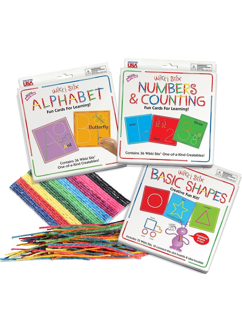 WikkiStix Wikki Stix Early Learning Trio Alphabet Numbers and Shapes for Easy Fun Preschool Learning Made in The USA  - Image 1