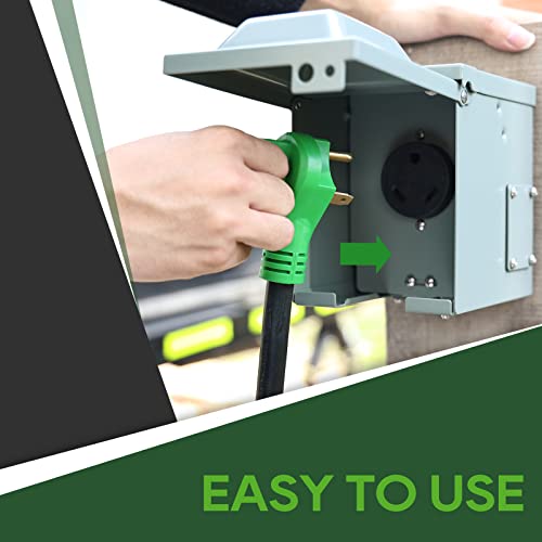 RVGUARD 30 Amp 25 Foot RV Power Extension Cord, Heavy Duty STW Cord with LED Power Indicator and Cord Organizer, 30 Amp Male Standard to 30 Amp Female Locking Connector, Green, ETL Listed - Image 5