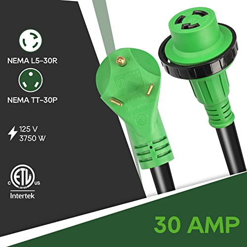 RVGUARD 30 Amp 25 Foot RV Power Extension Cord, Heavy Duty STW Cord with LED Power Indicator and Cord Organizer, 30 Amp Male Standard to 30 Amp Female Locking Connector, Green, ETL Listed - Image 3