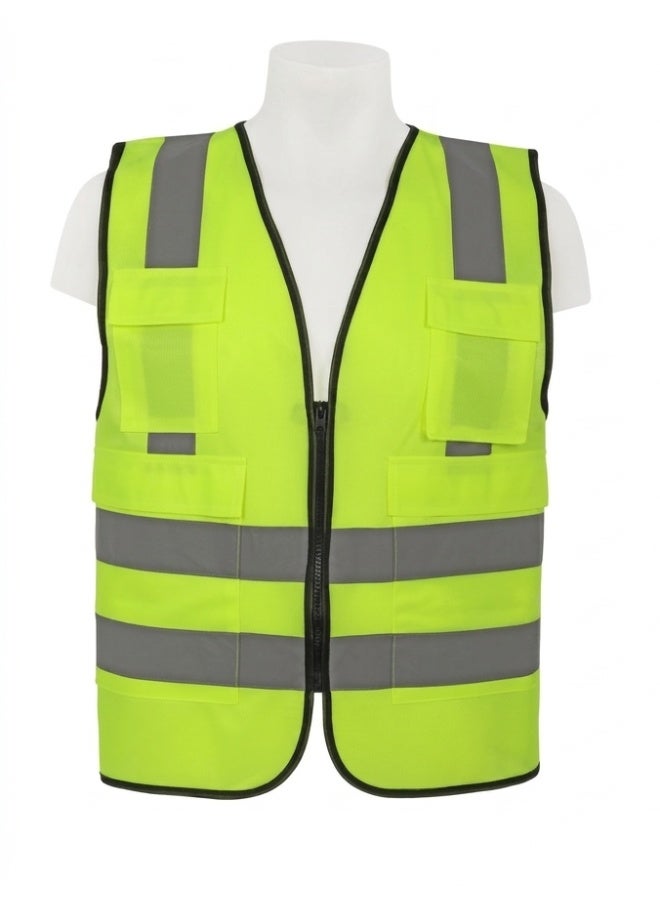 Premium High Visibility Reflective Safety Vest with Zipper & 4 Pockets | Fluorescent Yellow | 2 Vertical & 2 Horizontal Reflective Strips | S–5XL - Image 1