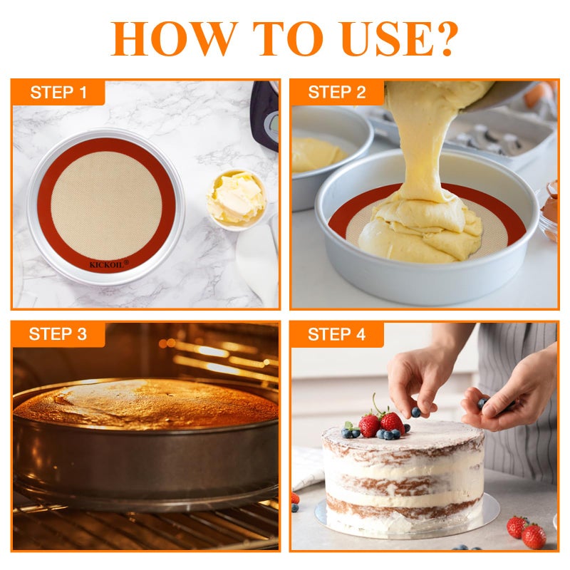 KICKOIL Round Silicone Baking Mats Set of 2-Silicone Mat for 8 Inch Pizza Cake Pan Air Fryer,Non-Stick Reusable Heat Resistant Baking Sheets for Bread Cookies Rolling Pie Tortilla Pastry Dough - Image 4