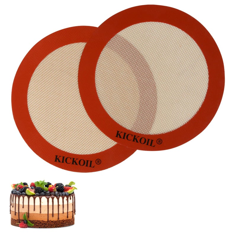 KICKOIL Round Silicone Baking Mats Set of 2-Silicone Mat for 8 Inch Pizza Cake Pan Air Fryer,Non-Stick Reusable Heat Resistant Baking Sheets for Bread Cookies Rolling Pie Tortilla Pastry Dough - Image 1