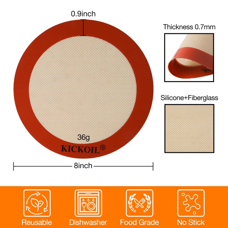 KICKOIL Round Silicone Baking Mats Set of 2-Silicone Mat for 8 Inch Pizza Cake Pan Air Fryer,Non-Stick Reusable Heat Resistant Baking Sheets for Bread Cookies Rolling Pie Tortilla Pastry Dough - Image 2