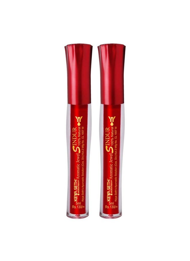 KEYA SETH AROMATHERAPY, DEVICE OF DROP Keya Seth Aromatherapy, Liquid Sindur, Aromatic Jewel 100% Natural Herbal Extracts & Floral Pigments, Waterproof, Red (5ml) Pack of 2  - Image 1