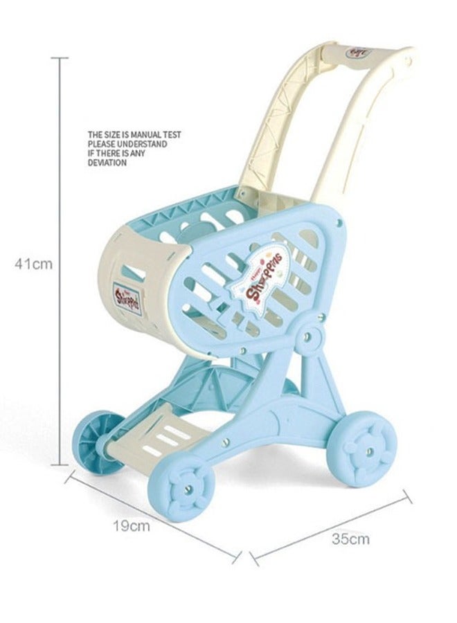 Kids Shopping Cart Trolley Play Set with Pretend Food and Accessories, Kids Shopping Cart, Pretend Shopping Playset, The Ideal Size for Toddlers, Perfect for Ages 3+ Pretend Play and Role-Playing Games（Blue）  - Image 2
