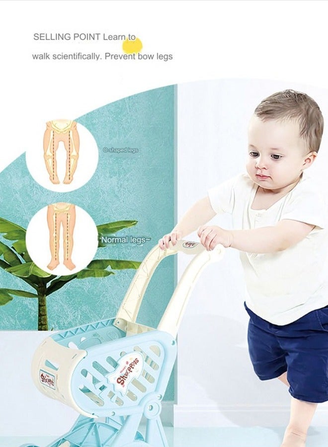 Kids Shopping Cart Trolley Play Set with Pretend Food and Accessories, Kids Shopping Cart, Pretend Shopping Playset, The Ideal Size for Toddlers, Perfect for Ages 3+ Pretend Play and Role-Playing Games（Blue）  - Image 3