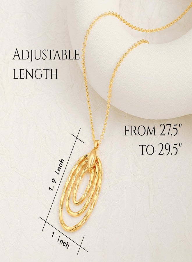 PEARLADA Statement Long Pendant Y Necklace, 18k Gold Twisted Circle Necklace for Sweater, Boho Simple Jewelry for Women Trendy - Image 4