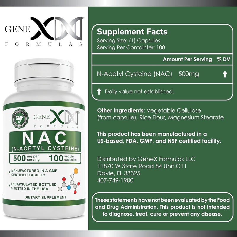Genex Formulas NAC 500mg 100 Capsules NAcetyl Cysteine Supports Liver Health  NonGMO Gluten Free Vegan 3 Month Supply - Image 2