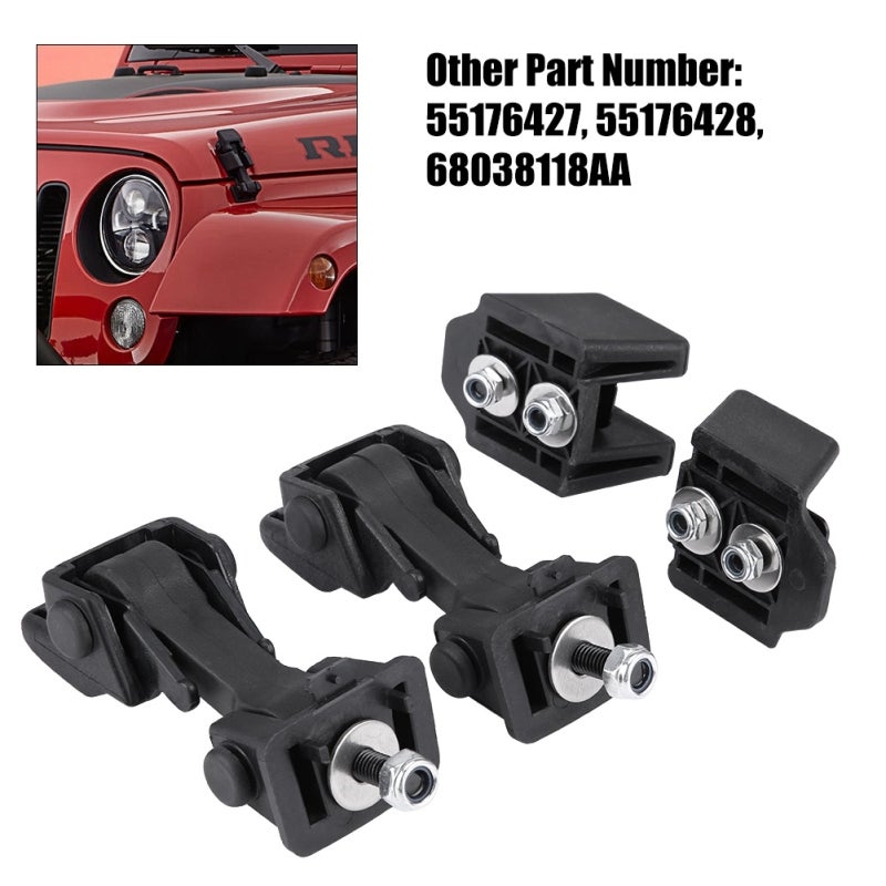 Hood Latch Catch Set 4-Piece Solid ABS Construction - Hood Latch Bracket Replacement for Jeep Wrangler TJ 1997-2006 - Image 2