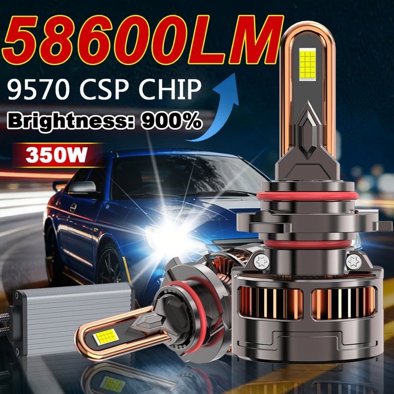 2 قطع لمبات LED أمامية فائقة السطوع 9006 HB4 بقوة 58600 لومن ودرجة حرارة لون 7500K قابلة للتركيب المباشر. - Image 1