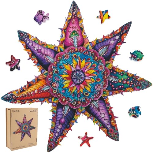 Qiuenisray Wooden Jigsaw Puzzles for Adults 500 Piece Starfish Ocean Wood Jigsaw Puzzles Wall Decor FSC Certified Royal Unique Shape Adult Puzzles Piece Creative Gift for Family Games 203x203 in - Image 1