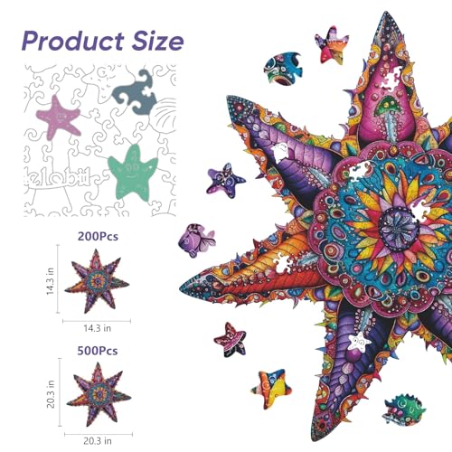 Qiuenisray Wooden Jigsaw Puzzles for Adults 500 Piece Starfish Ocean Wood Jigsaw Puzzles Wall Decor FSC Certified Royal Unique Shape Adult Puzzles Piece Creative Gift for Family Games 203x203 in - Image 5