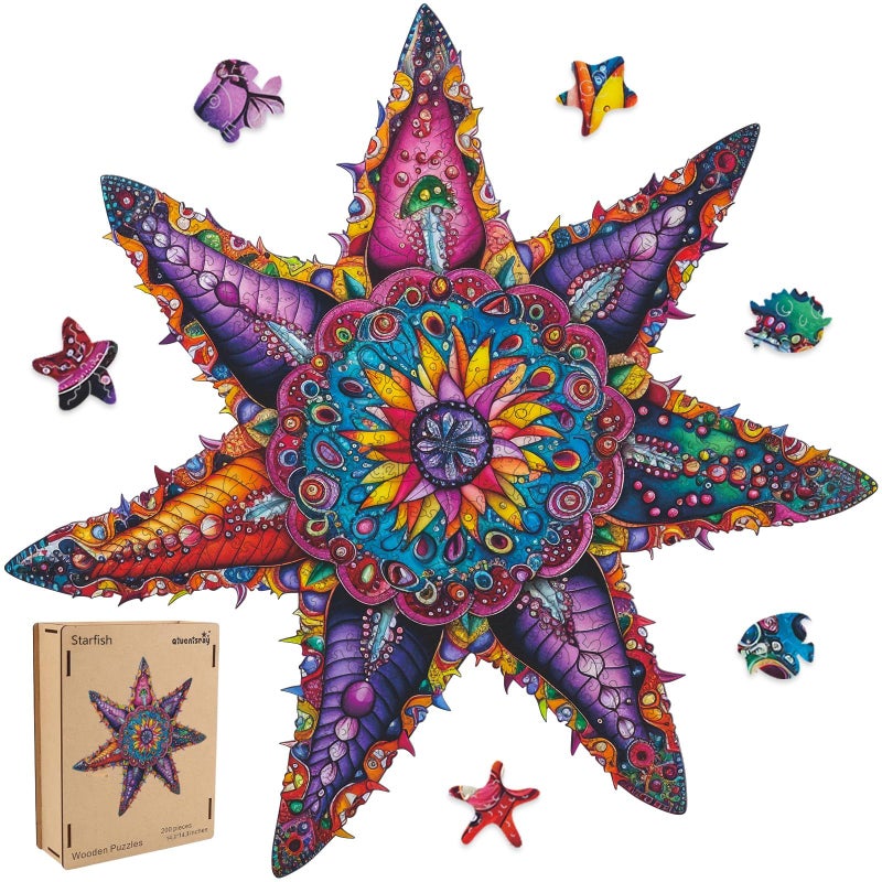 Qiuenisray Wooden Jigsaw Puzzles for Adults 500 Piece Starfish Ocean Wood Jigsaw Puzzles Wall Decor FSC Certified Royal Unique Shape Adult Puzzles Piece Creative Gift for Family Games 203x203 in - Image 3