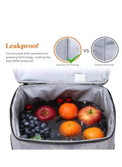 Generic Outdoor Large Lunch Bag for Men/Women Insulated Reusable 35L Lunch Box Leakproof Cooler Tote Bag Freezable Waterproof Oxford Ice Refrigerated Lightweight Fresh-keeping for Office Work Picnic Beach (Grey)  - Image 2