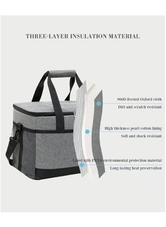 Generic Outdoor Large Lunch Bag for Men/Women Insulated Reusable 35L Lunch Box Leakproof Cooler Tote Bag Freezable Waterproof Oxford Ice Refrigerated Lightweight Fresh-keeping for Office Work Picnic Beach (Grey)  - Image 3