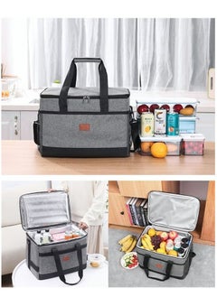 Generic Outdoor Large Lunch Bag for Men/Women Insulated Reusable 35L Lunch Box Leakproof Cooler Tote Bag Freezable Waterproof Oxford Ice Refrigerated Lightweight Fresh-keeping for Office Work Picnic Beach (Grey)  - Image 4