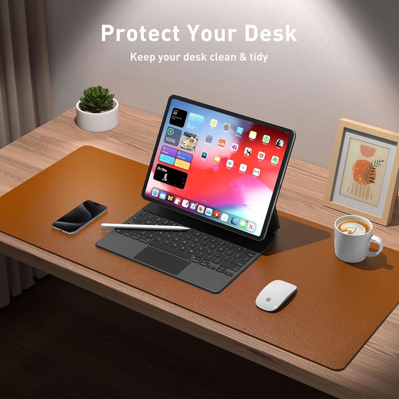 Aothia Leather Desk Pad Protector,Mouse Pad,Office Desk Mat, Non-Slip PU Leather Desk Blotter,Laptop Desk Pad,Waterproof Desk Writing Pad for Office and Home (17"x48",Brown) - Image 3
