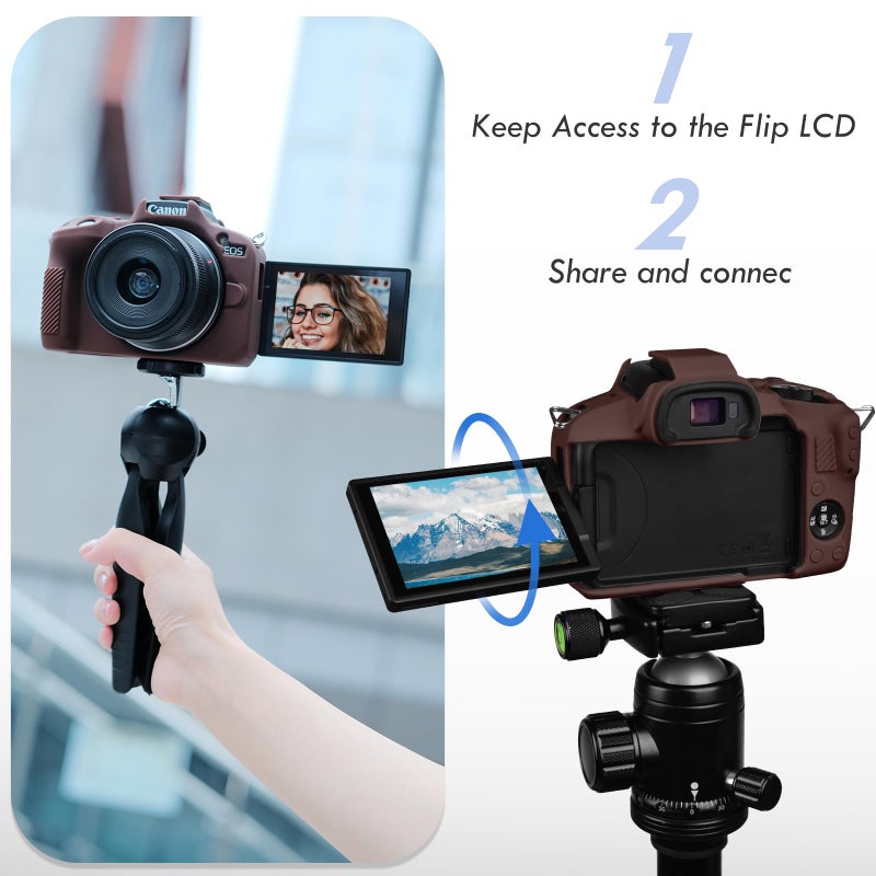 Rieibi EOSR50 EOS R50 Case, Soft Silicone Protective Case for Canon EOS R50 EOSR50 Vlogging Camera, Lightweight EOS R50 Camera Case Grip Cover Body Skin - Coffee - Image 5