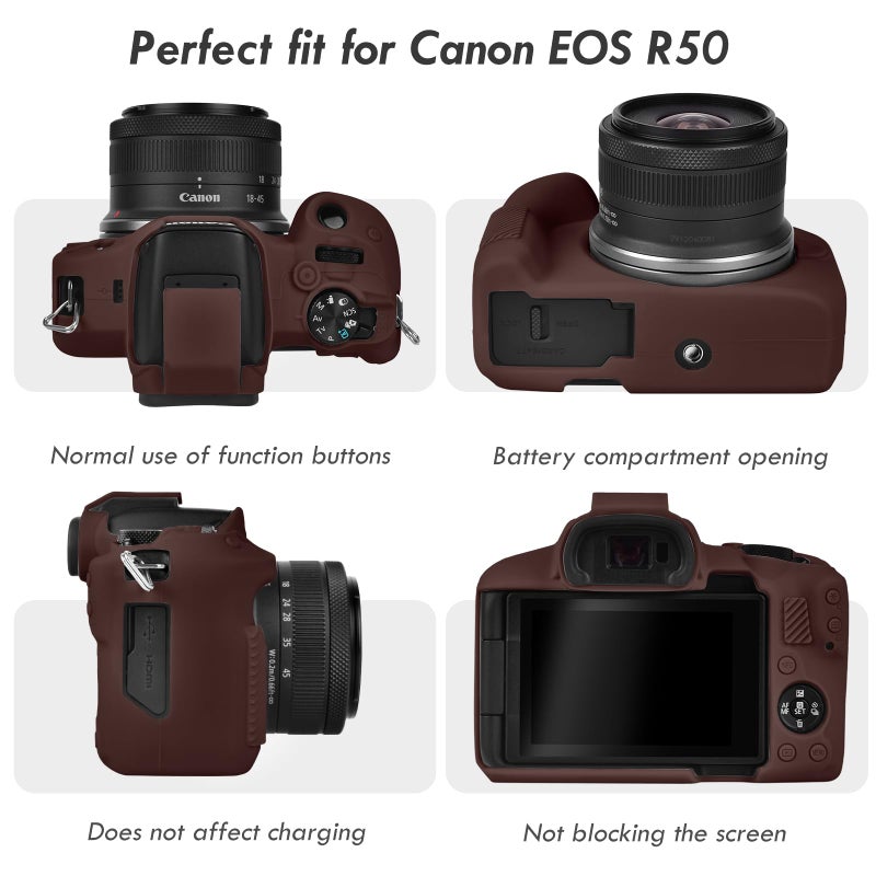 Rieibi EOSR50 EOS R50 Case, Soft Silicone Protective Case for Canon EOS R50 EOSR50 Vlogging Camera, Lightweight EOS R50 Camera Case Grip Cover Body Skin - Coffee - Image 3