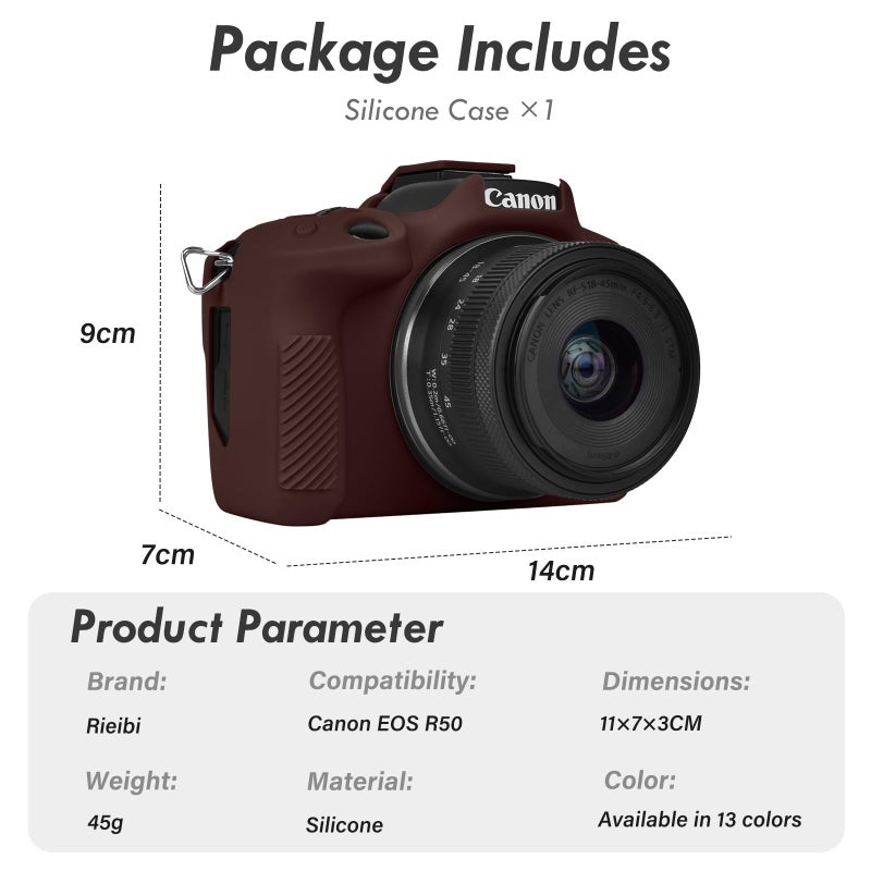 Rieibi EOSR50 EOS R50 Case, Soft Silicone Protective Case for Canon EOS R50 EOSR50 Vlogging Camera, Lightweight EOS R50 Camera Case Grip Cover Body Skin - Coffee - Image 2