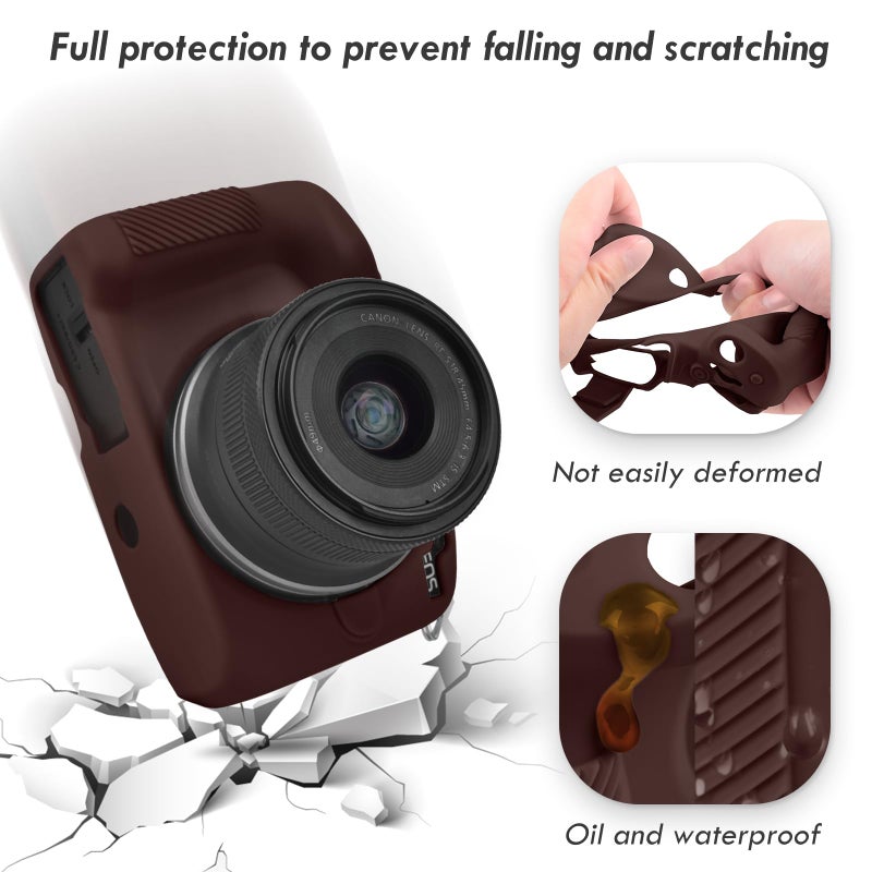 Rieibi EOSR50 EOS R50 Case, Soft Silicone Protective Case for Canon EOS R50 EOSR50 Vlogging Camera, Lightweight EOS R50 Camera Case Grip Cover Body Skin - Coffee - Image 4