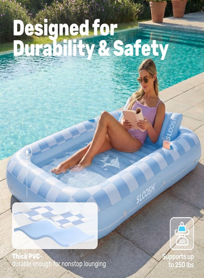 Sloosh Inflatable Tanning Pool Lounger Float, 70" x 46" Pool Floats Adult with Pillow, 4 in 1 Suntan Tub Raft Floatie,Sunbathing Bed Lounge for Water Blow Up Ball Pit Party Gifts, Blue Checker - Image 5