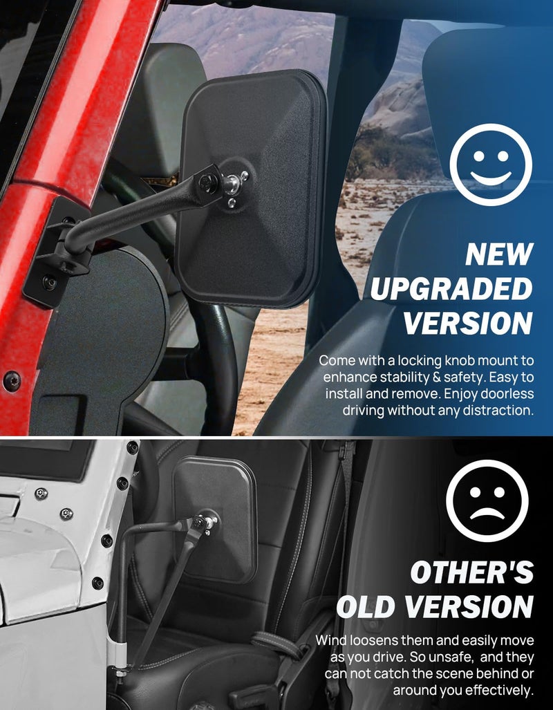 JOYTUTUS Mirrors Doors Off Compatible with Wrangler TJ JK JKU 1997-2018, Easy-Install Side View Mirrors, No Vibration & Wobble, Does Not Fit on Doors - Image 2