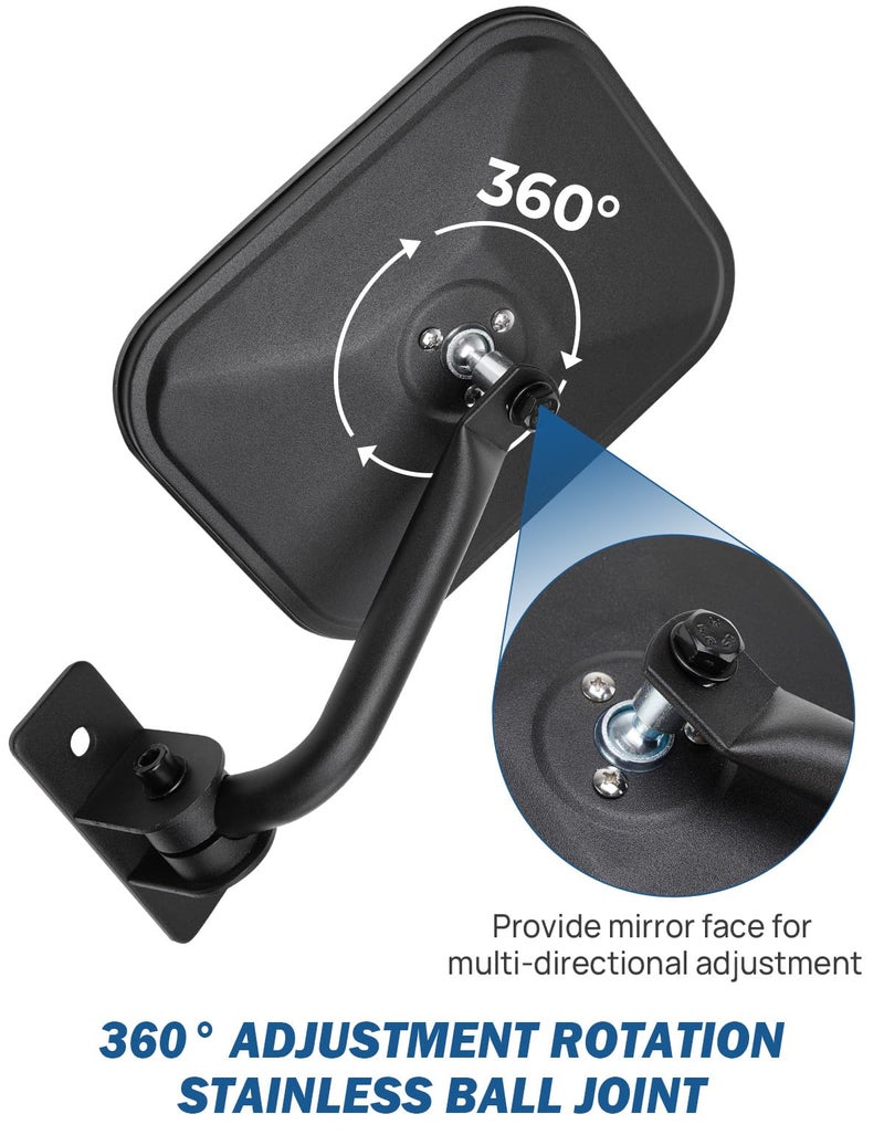 JOYTUTUS Mirrors Doors Off Compatible with Wrangler TJ JK JKU 1997-2018, Easy-Install Side View Mirrors, No Vibration & Wobble, Does Not Fit on Doors - Image 4