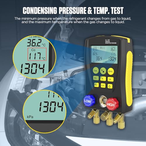 Autool QPKING Refrigeration Digital Manifold Gauge Meter HVAC Vacuum Pressure Temperature Tester Leakage Test LM120 Digital Manifold Pressure Tester with 3 Hoses Built-in 89 Database1 - Image 4