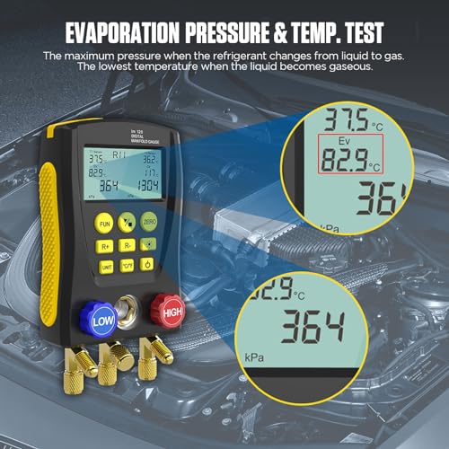 Autool QPKING Refrigeration Digital Manifold Gauge Meter HVAC Vacuum Pressure Temperature Tester Leakage Test LM120 Digital Manifold Pressure Tester with 3 Hoses Built-in 89 Database1 - Image 3