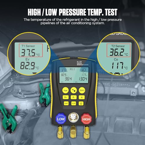 Autool QPKING Refrigeration Digital Manifold Gauge Meter HVAC Vacuum Pressure Temperature Tester Leakage Test LM120 Digital Manifold Pressure Tester with 3 Hoses Built-in 89 Database1 - Image 5