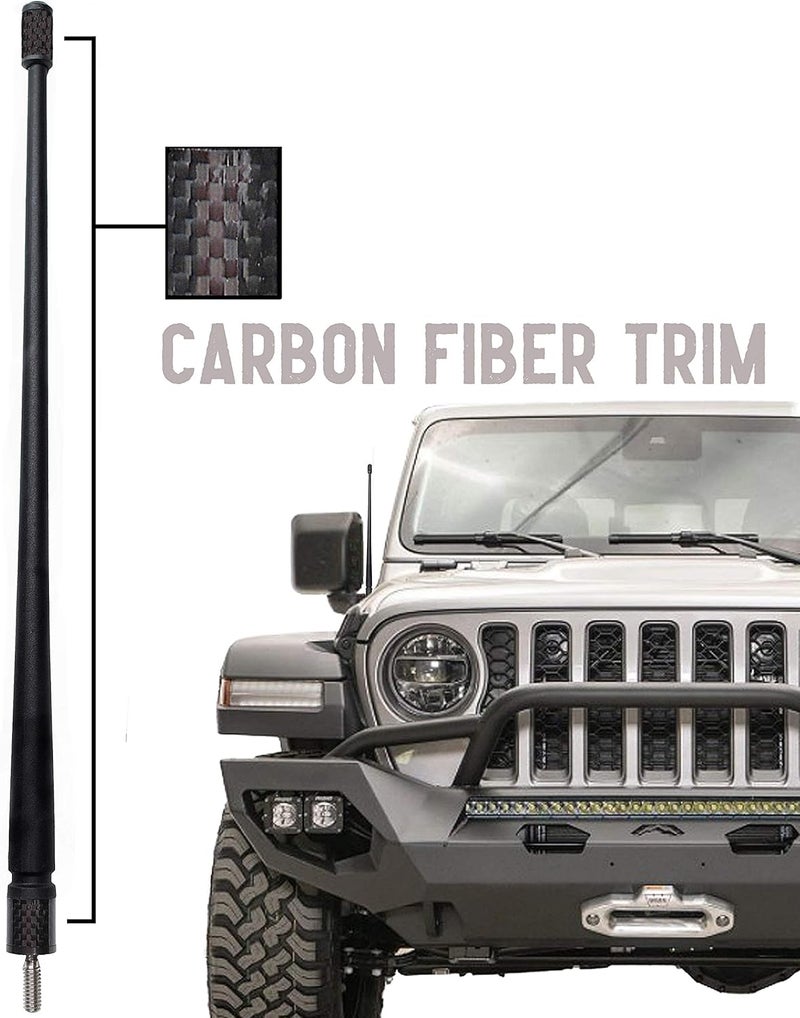 Votex - 13 3/4 Inch Rubber Antenna fits Jeep Wrangler | Gladiator Accessories - USA Stainless Steel Threading - Black Carbon Fiber Trim - Tuned Internal Copper Coil - Part Number A601-JJP-15 - Image 1