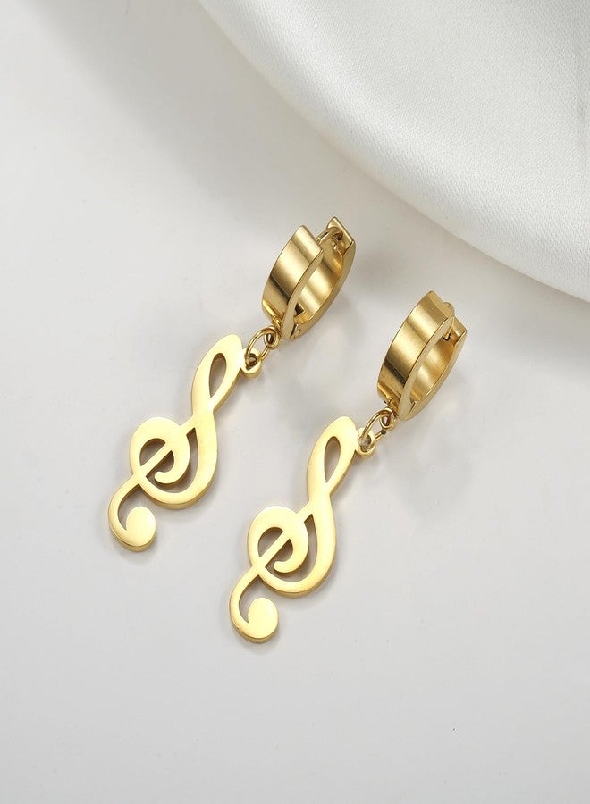 EUEAVAN Music Note Hoop Earrings Treble Clef Dangle Drop Earrings Musical Themed Jewelry Appreciation Gifts for Music Lover Teacher (gold) - Image 3
