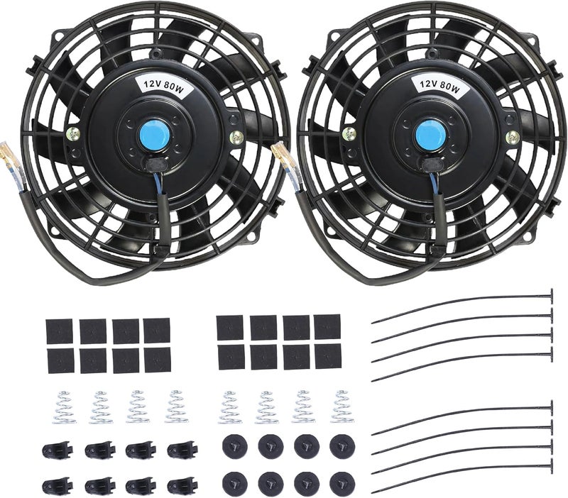 GESEXI 7" Electric Radiator Cooling Fan Assembly Kit, Universal High Performance 12V 80W Motor with Fan Mounting Kit - Black (2 Pack) - Image 1