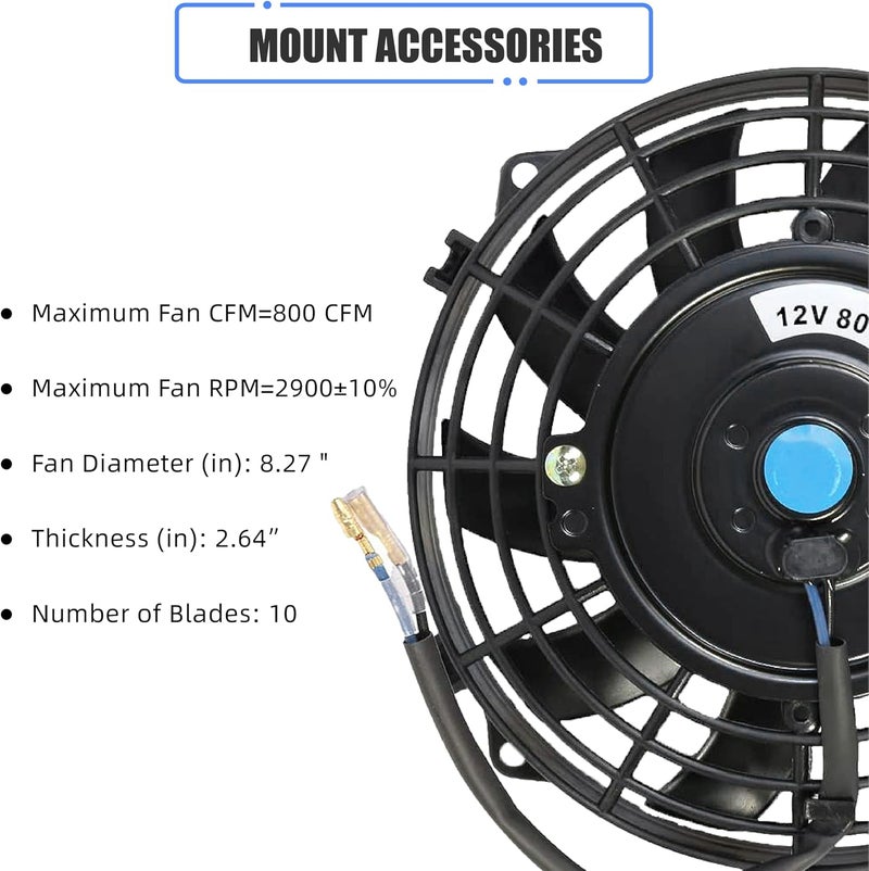 GESEXI 7" Electric Radiator Cooling Fan Assembly Kit, Universal High Performance 12V 80W Motor with Fan Mounting Kit - Black (2 Pack) - Image 2