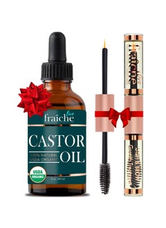 Live Fraiche Organic Castor Oil for Face (2oz) + FREE Filled Mascara Tube, 100% Pure USDA Eyebrow Eyelash Growth Serum, Cold Pressed, Hexane Free Hair Lash Serum  - Image 1