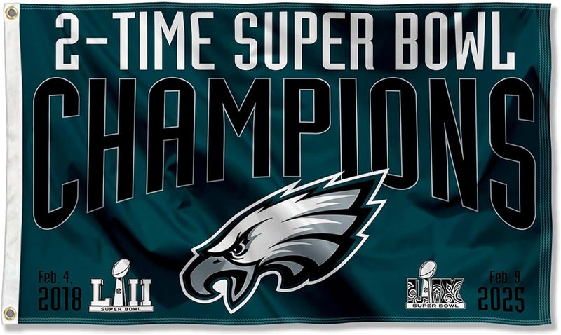 WinCraft WinCraft Philadelphia Eagles 2 Time Super Bowl Champions Flag Outdoor Indoor 3x5 Foot Banner  - Image 1
