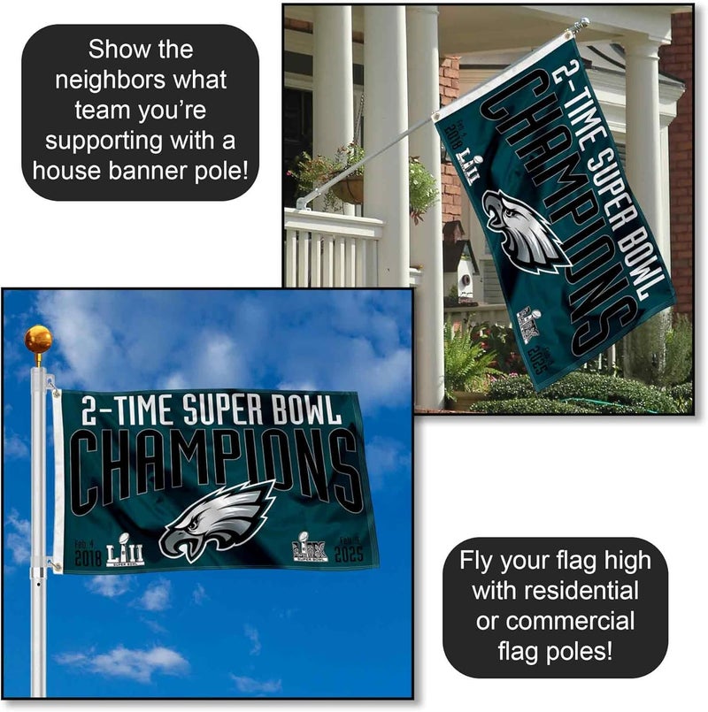 WinCraft WinCraft Philadelphia Eagles 2 Time Super Bowl Champions Flag Outdoor Indoor 3x5 Foot Banner  - Image 3