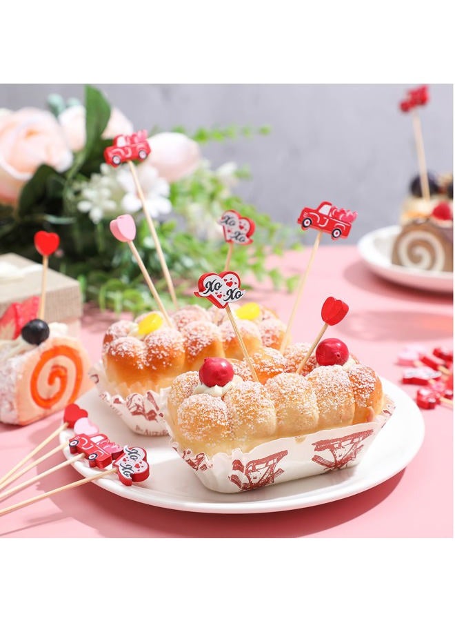 Funtery Valentine's Day Cocktail Picks Assorted Red Pink Hearts Red Truck with Heart Bamboo Toothpicks for Drink Fruit Dessert Food Appetizers Decoration (200) - Image 4