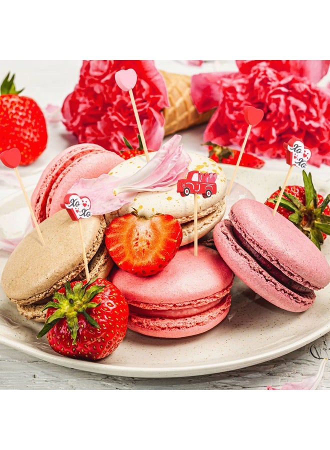 Funtery Valentine's Day Cocktail Picks Assorted Red Pink Hearts Red Truck with Heart Bamboo Toothpicks for Drink Fruit Dessert Food Appetizers Decoration (200) - Image 5