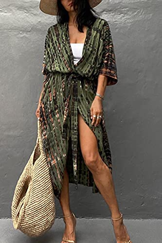 YouKD Bohemian Kimono Long Sleeve Cardigan Beach Swimsuit Cover Up Maxi Dress for Women - Image 3