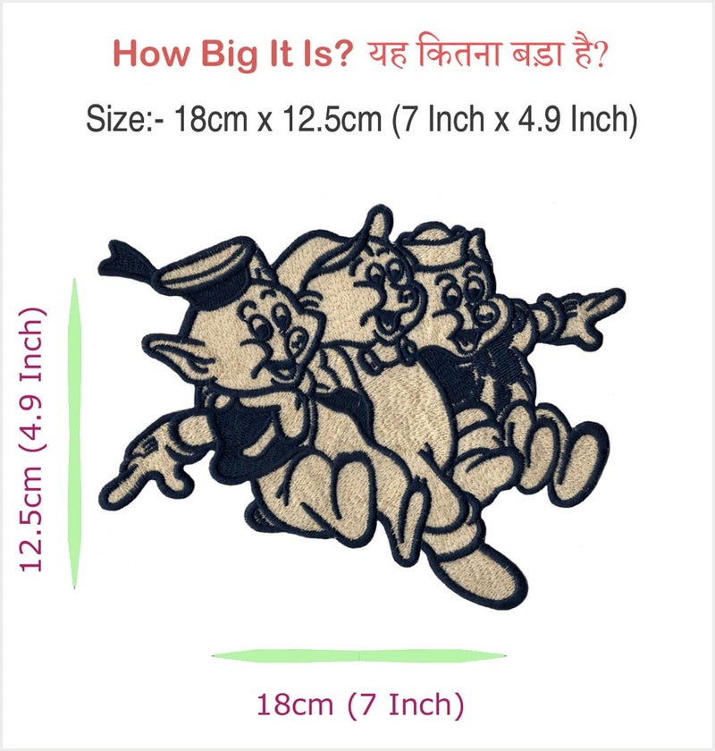 Generic Three Pigs Animals Applique Embroidered Sew-on Patch ; Size: 18cm x 12.5cm for Jackets, Bags, T-Shirts, Jeans, Pants, Outdoor Clothing ; Imported from Malaysia (1 Piece). (Code: M-37)  - Image 2