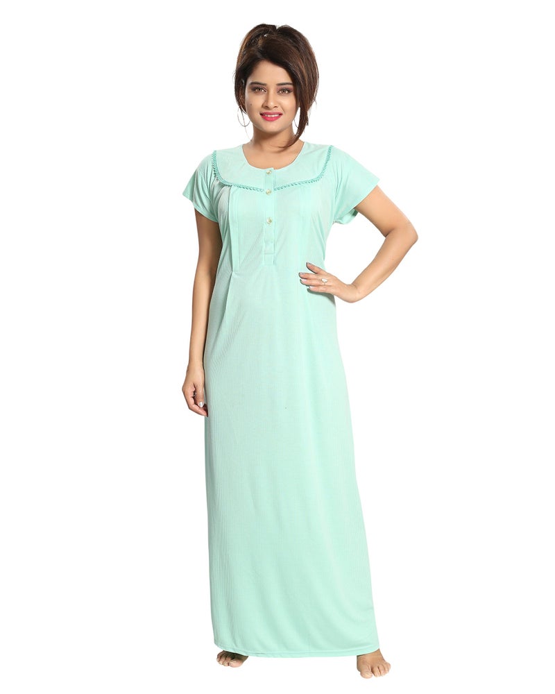 Fabme Women's Cotton Textured Floor Length Nursing Nighty (Light Green_Free Size_NW0142_Light Green_Free Size) - Image 4