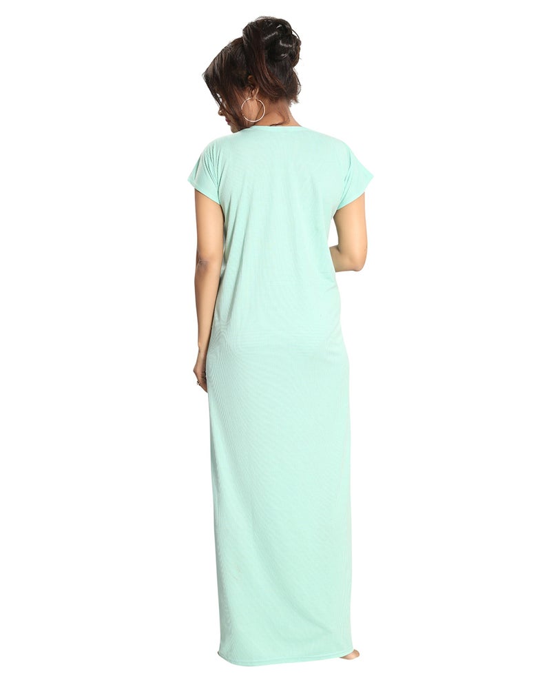 Fabme Women's Cotton Textured Floor Length Nursing Nighty (Light Green_Free Size_NW0142_Light Green_Free Size) - Image 3