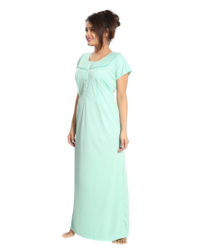 Fabme Women's Cotton Textured Floor Length Nursing Nighty (Light Green_Free Size_NW0142_Light Green_Free Size) - Image 2