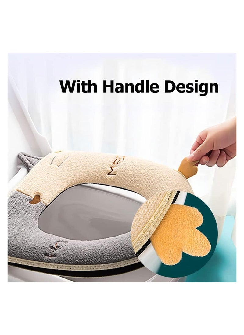 KASTWAVE Bathroom Toilet Seat Cover Cute Cat, 2Pcs Soft Thicker Warmer Washable Cloth Toilet Seat Pads with Handle and Zipper, Reusable Universal Toilet Seat Cushion Cover - Image 3